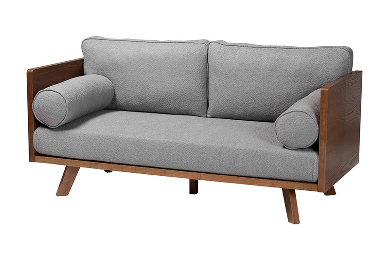 Gradisca Mid-Century Modern Gray Boucle Fabric Sofa