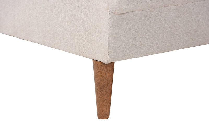 Saranna Beige Fabric and Walnut Brown Wood Right Facing Sectional Sofa Baxton
