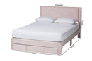 Donnica Modern Light Pink Pleated Velvet Queen Size Storage Bed Baxton