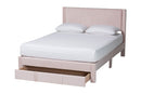 Donnica Modern Light Pink Pleated Velvet Queen Size Storage Bed Baxton