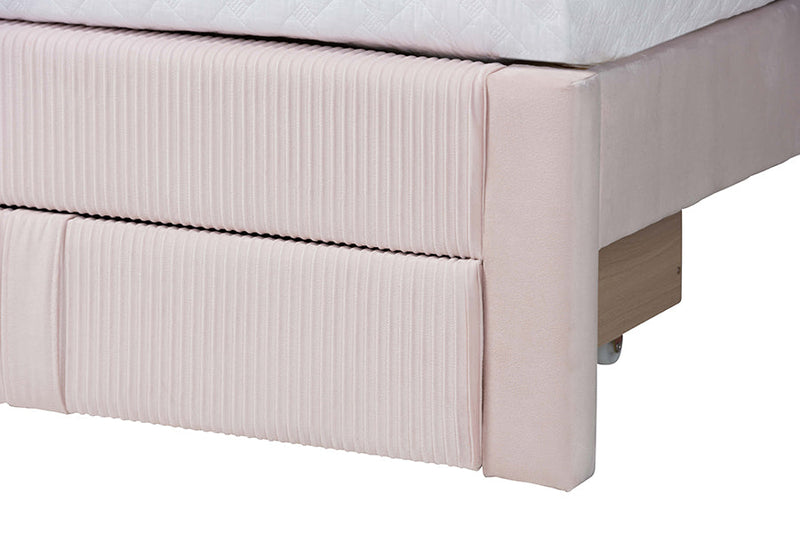 Donnica Modern Light Pink Pleated Velvet Queen Size Storage Bed Baxton