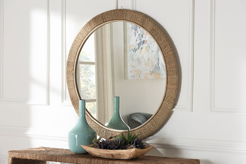 Cianna Japandi Natural Seagrass Round Wall Mirror