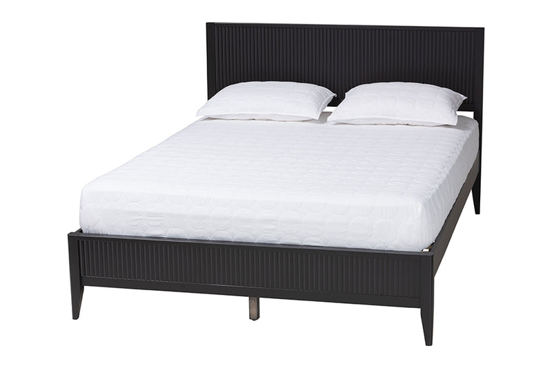 Albert Mid-Century Black Fluted Wood King Size Platform Bed