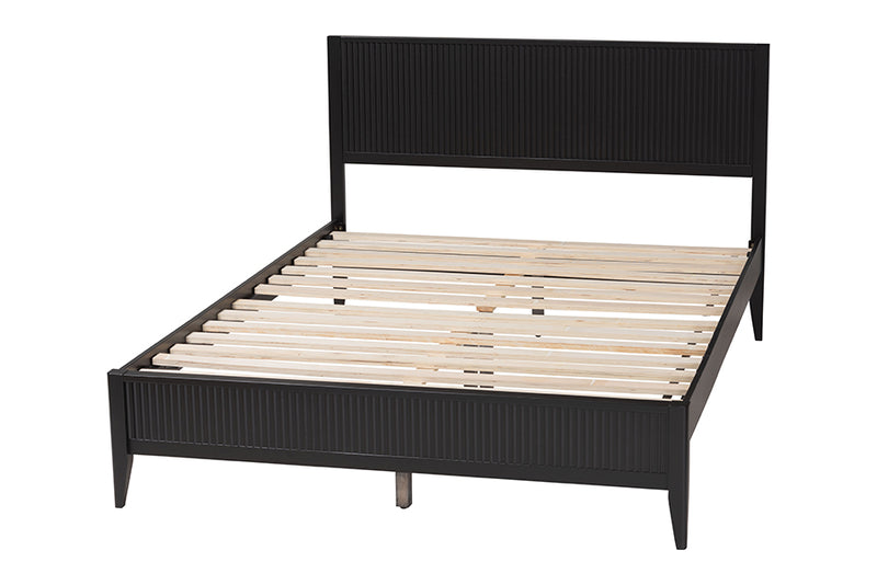 Albert Mid-Century Black Fluted Wood King Size Platform Bed