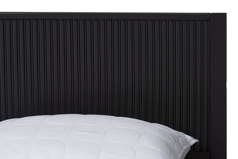 Albert Mid-Century Black Fluted Wood King Size Platform Bed