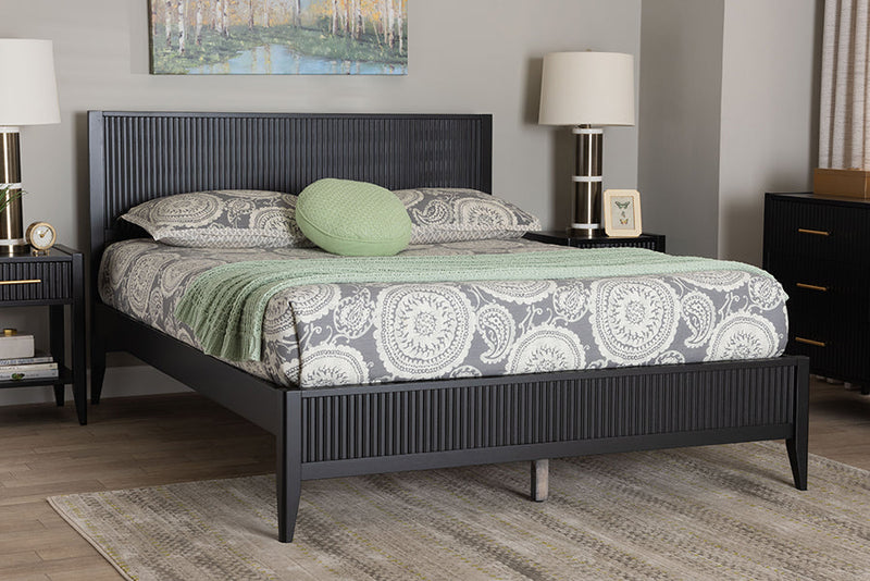 Albert Black Fluted Wood Queen Size Platform Bed Baxton