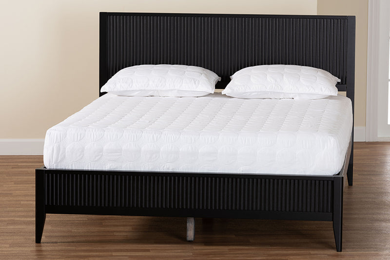 Albert Mid-Century Black Fluted Wood King Size Platform Bed