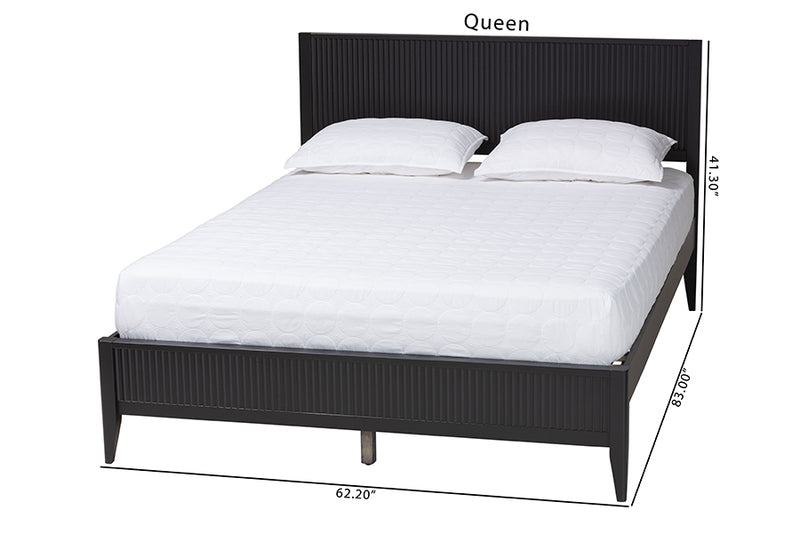 Albert Mid-Century Black Fluted Wood King Size Platform Bed