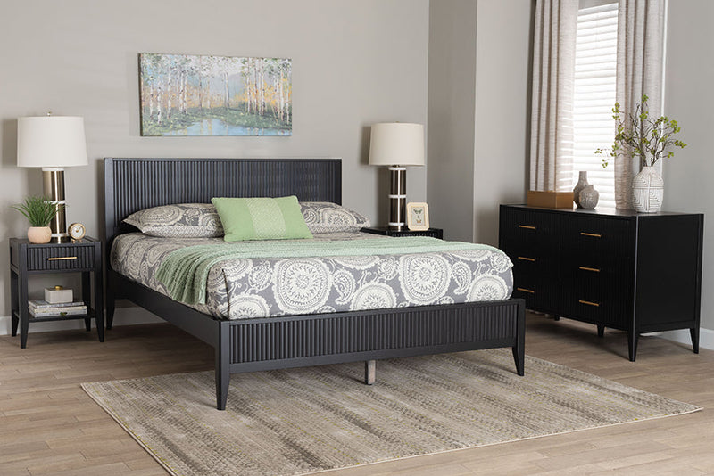 Albert Black Fluted Wood King Size 4Pc Bedroom Set Baxton