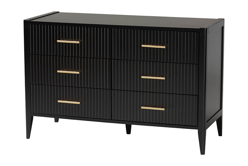 Albert Mid-Century Black Fluted Wood Queen Size 4-Piece Bedroom Set