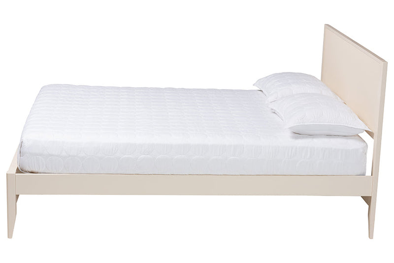 Albert Ivory Fluted Wood Queen Size Platform Bed Baxton