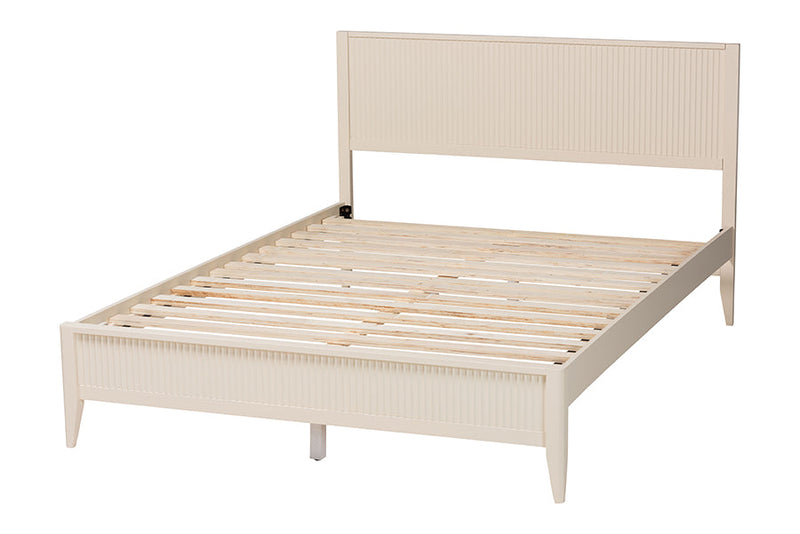 Albert Ivory Fluted Wood Queen Size Platform Bed Baxton