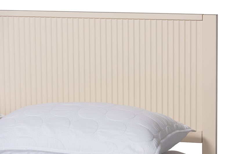 Albert Mid-Century Ivory Fluted Wood King Size Platform Bed