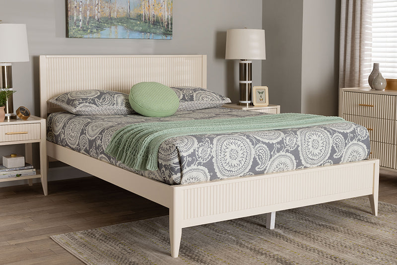 Albert Mid-Century Ivory Fluted Wood King Size Platform Bed