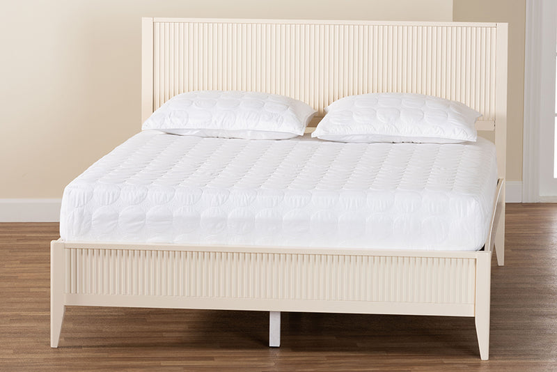 Albert Mid-Century Ivory Fluted Wood King Size Platform Bed