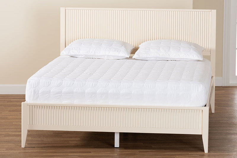 Albert Ivory Fluted Wood Queen Size Platform Bed Baxton