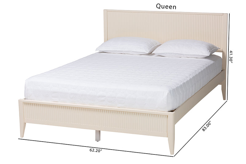 Albert Mid-Century Ivory Fluted Wood King Size Platform Bed