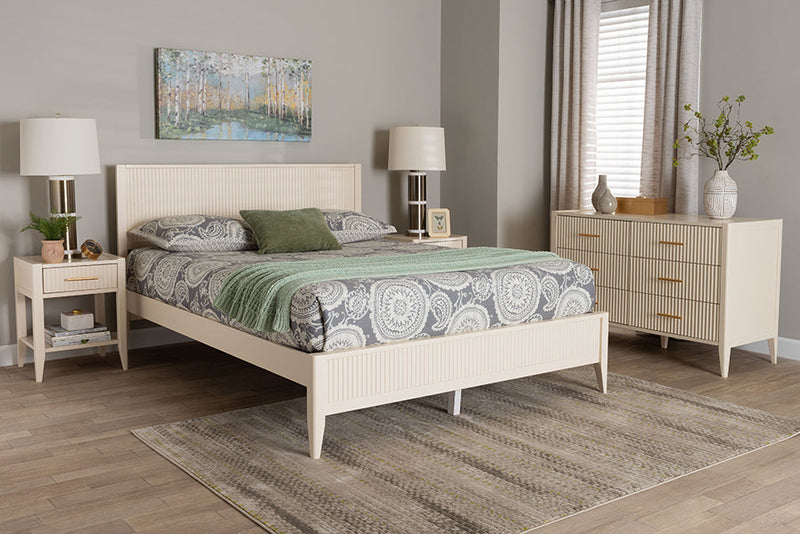 Albert Ivory Fluted Wood King Size 4Pc Bedroom Set Baxton