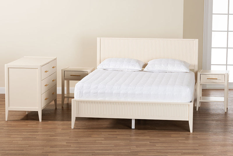 Albert Ivory Fluted Wood Queen Size 4Pc Bedroom Set Baxton