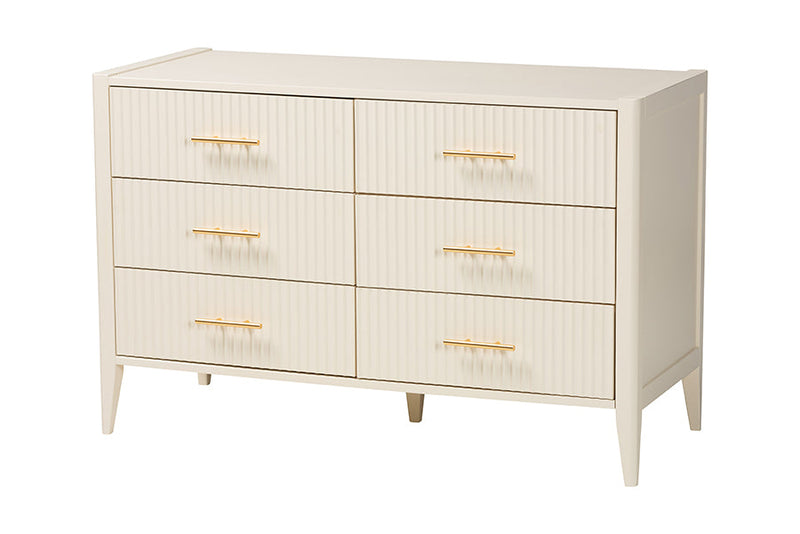 Albert Ivory Fluted Wood Queen Size 4Pc Bedroom Set Baxton
