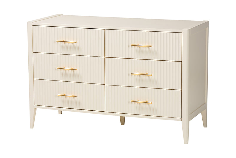 Albert Mid-Century Ivory Fluted Wood Queen Size 4-Piece Bedroom Set