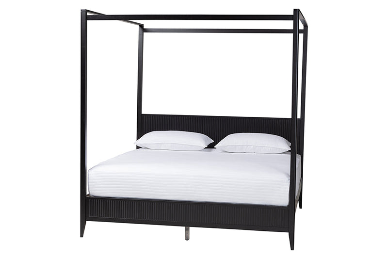Albert Black Fluted Wood King Size 4Pc Canopy Bedroom Set Baxton
