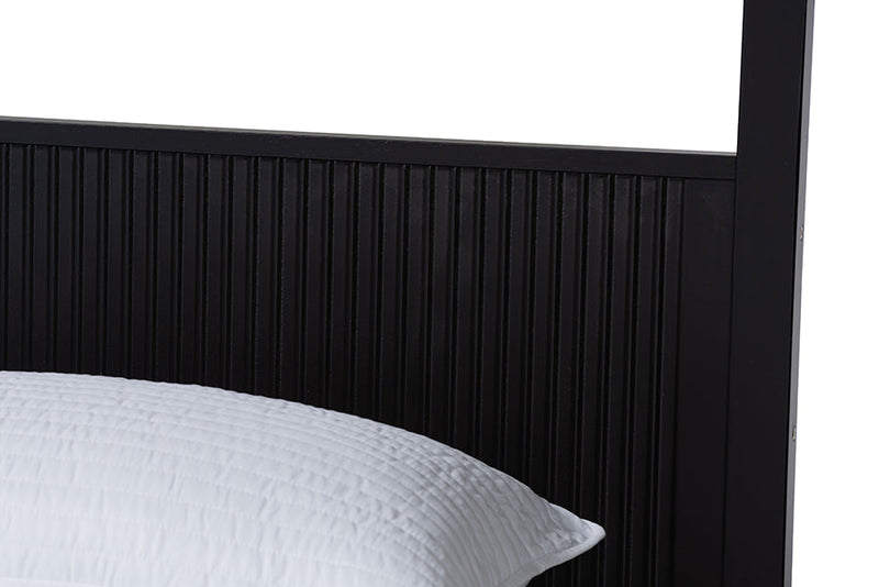 Albert Black Fluted Wood King Size 4Pc Canopy Bedroom Set Baxton