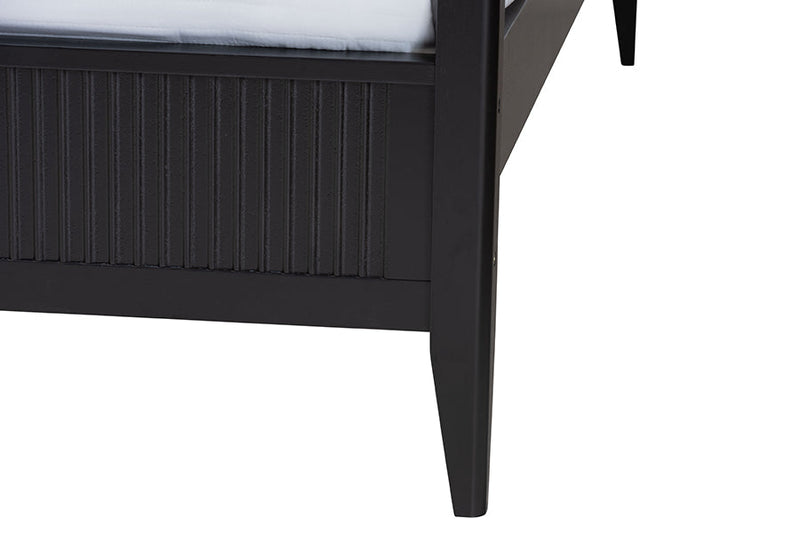 Albert Black Fluted Wood King Size 4Pc Canopy Bedroom Set Baxton