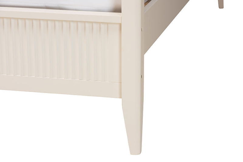 Albert Ivory Fluted Wood King Size 4Pc Canopy Bedroom Set Baxton