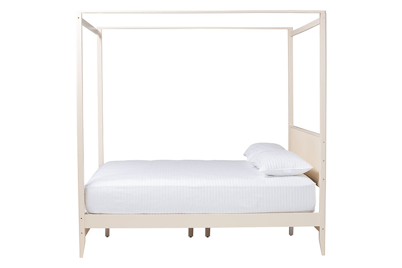 Albert Mid-Century Ivory Fluted Wood King Size Canopy Bed