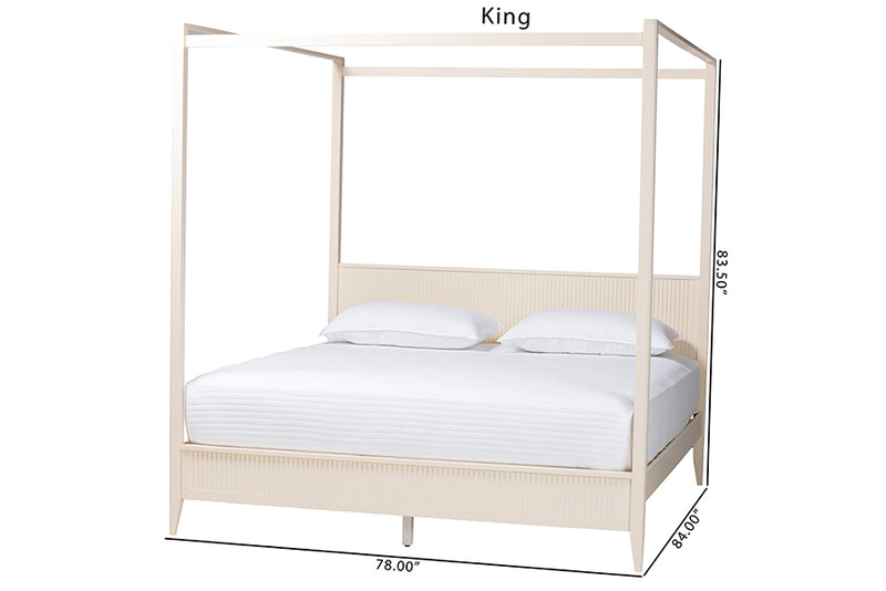 Albert Mid-Century Ivory Fluted Wood King Size Canopy Bed