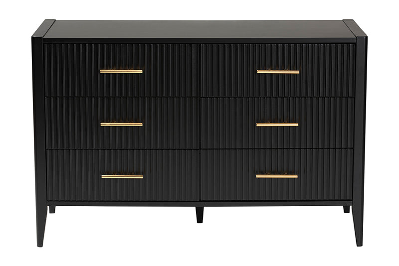 Albert Mid-Century Black Fluted Wood 6-Drawer Dresser