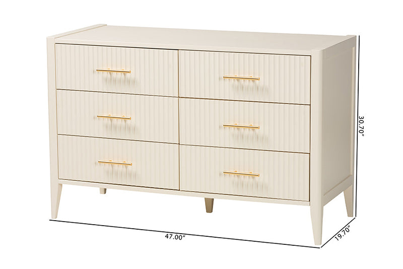 Albert Ivory Fluted Wood 6-Drawer Dresser Baxton