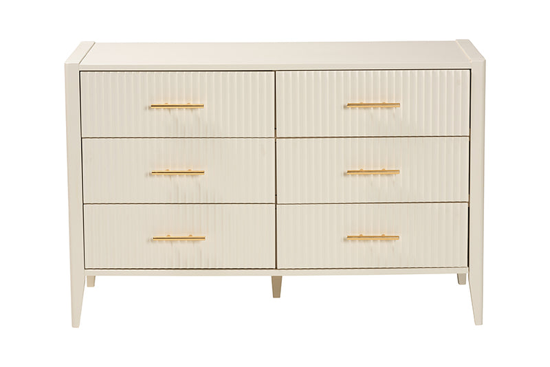 Albert Mid-Century Ivory Fluted Wood 6-Drawer Dresser