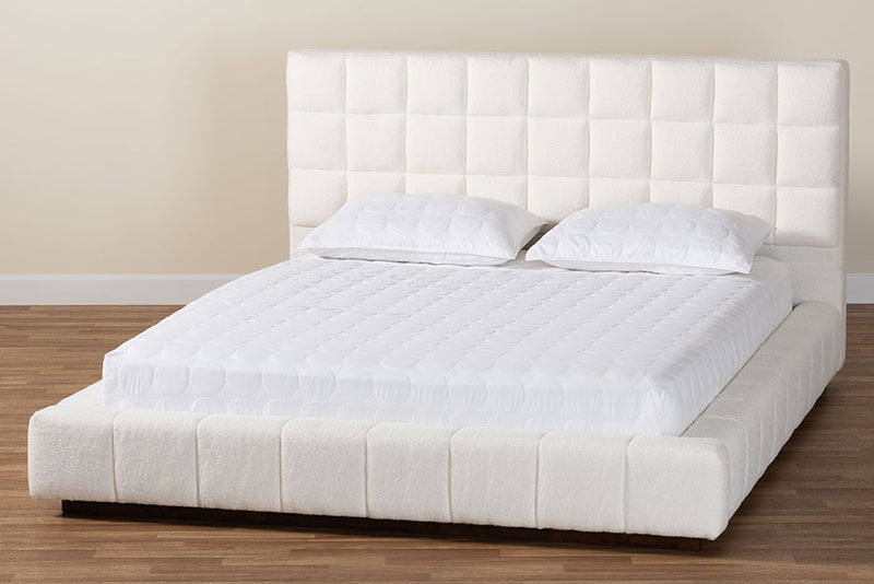 Mela Teddy-Bear Fabric Queen Size Platform Bed Baxton