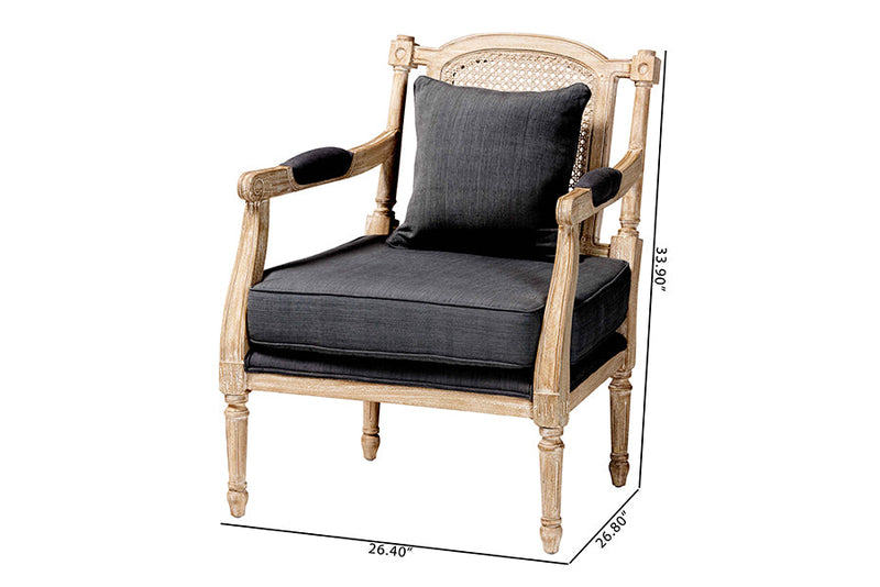 Caleb Gray Fabric Whitewashed Mahogany Wood Armchair Baxton