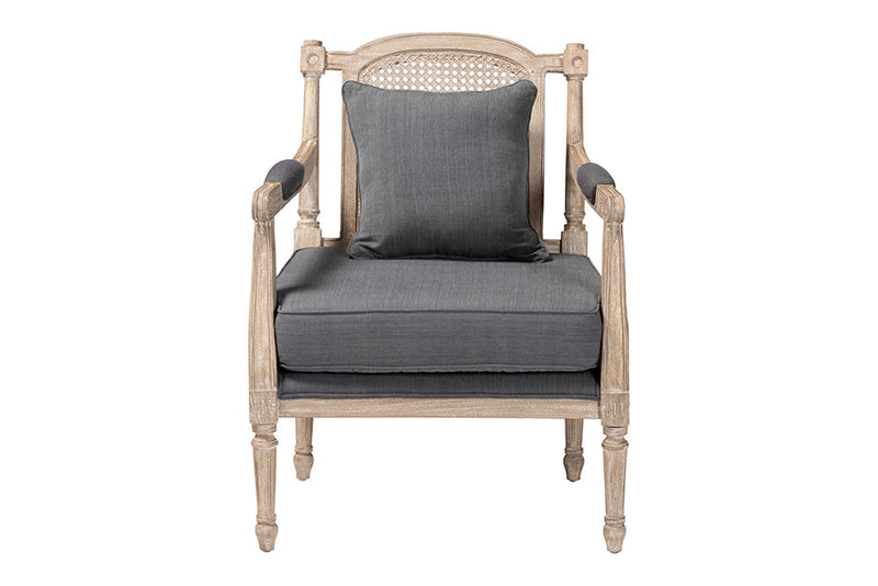 Caleb Gray Fabric Whitewashed Mahogany Wood Armchair Baxton