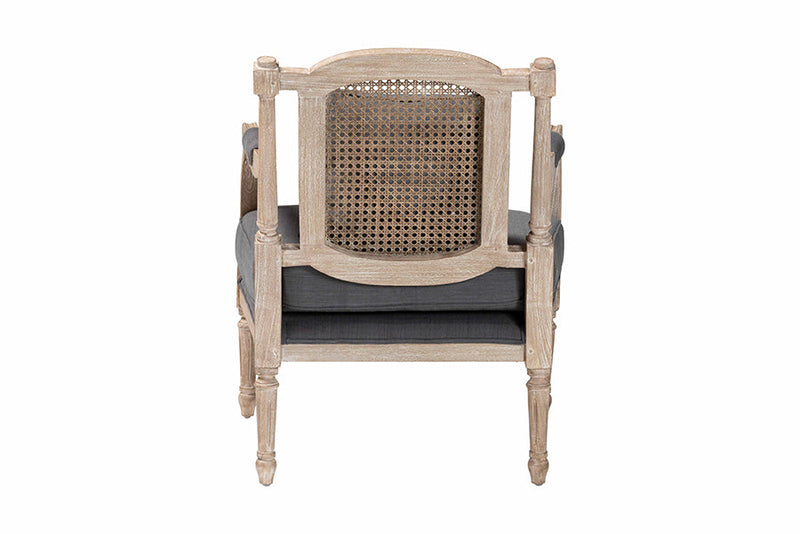 Caleb Gray Fabric Whitewashed Mahogany Wood Armchair Baxton