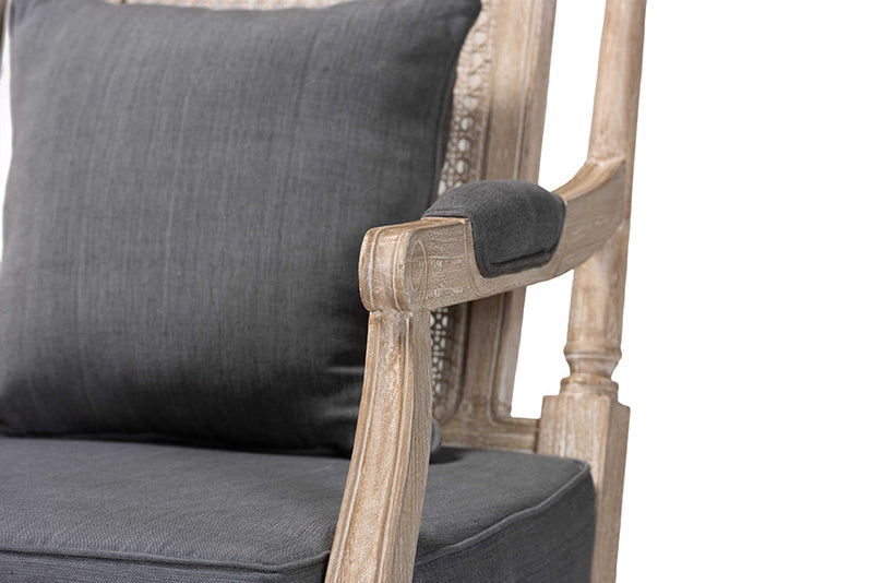 Caleb Gray Fabric Whitewashed Mahogany Wood Armchair Baxton