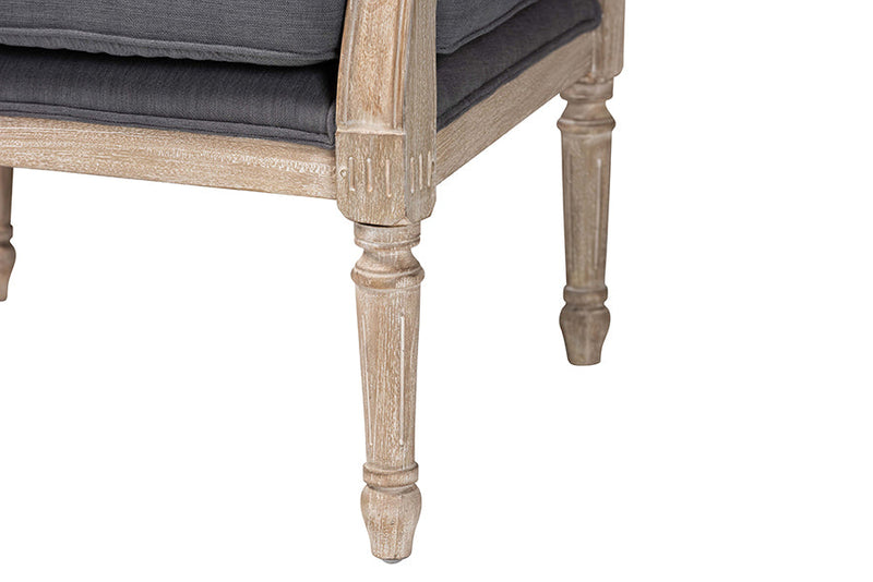 Caleb Gray Fabric Whitewashed Mahogany Wood Armchair Baxton