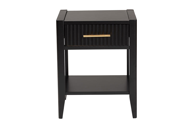 Albert Black Fluted Wood 1-Drawer Nightstand Baxton