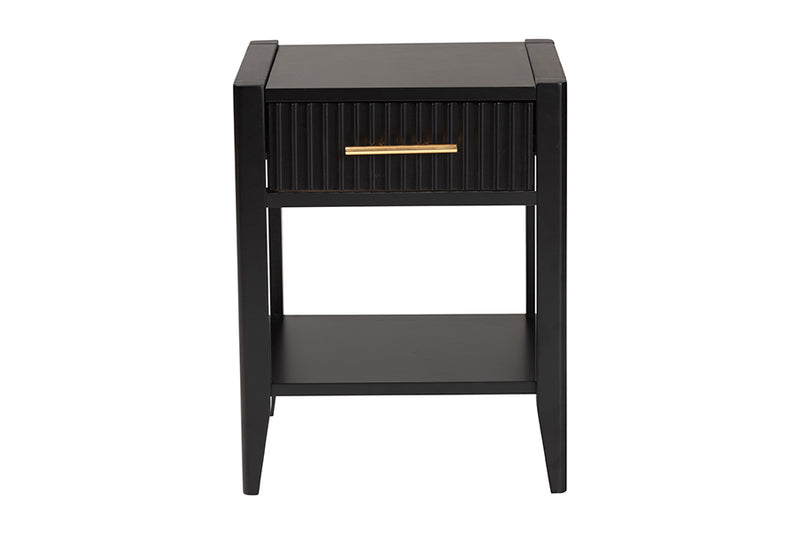 Albert Mid-Century Black Fluted Wood 1-Drawer Nightstand