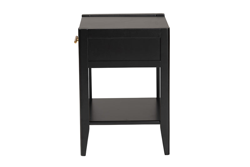 Albert Mid-Century Black Fluted Wood 1-Drawer Nightstand