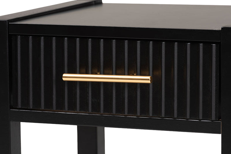 Albert Black Fluted Wood 1-Drawer Nightstand Baxton