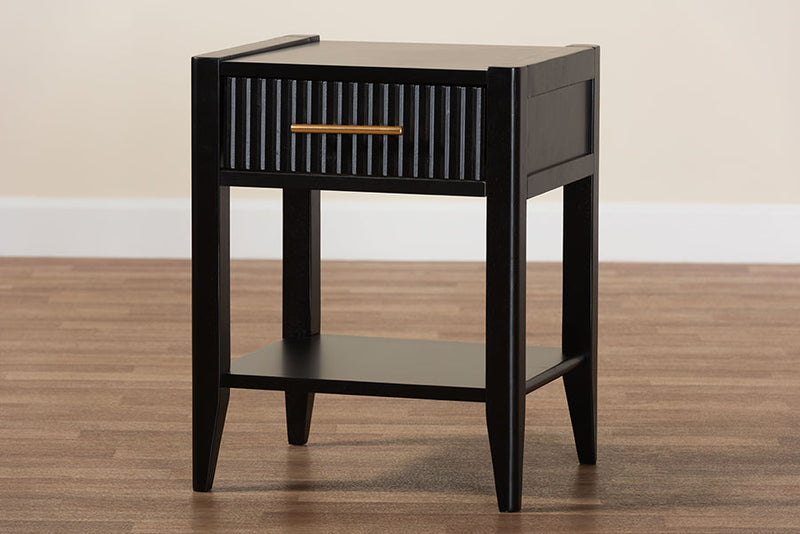 Albert Black Fluted Wood 1-Drawer Nightstand Baxton
