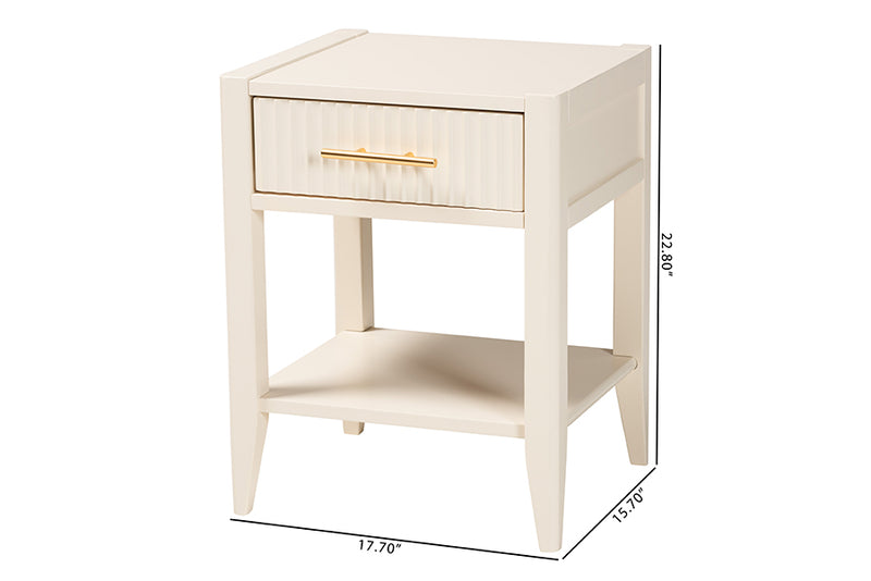 Albert Mid-Century Ivory Fluted Wood 1-Drawer Nightstand