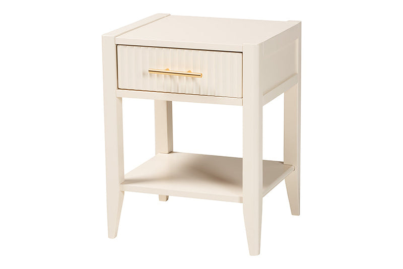 Albert Ivory Fluted Wood 1-Drawer Nightstand Baxton