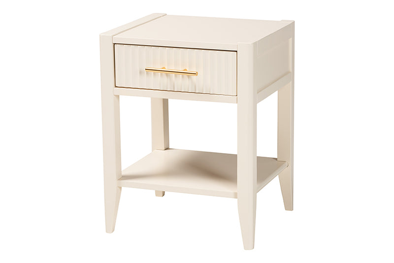 Albert Mid-Century Ivory Fluted Wood 1-Drawer Nightstand