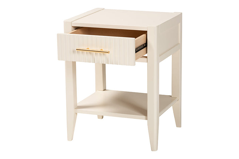 Albert Ivory Fluted Wood 1-Drawer Nightstand Baxton