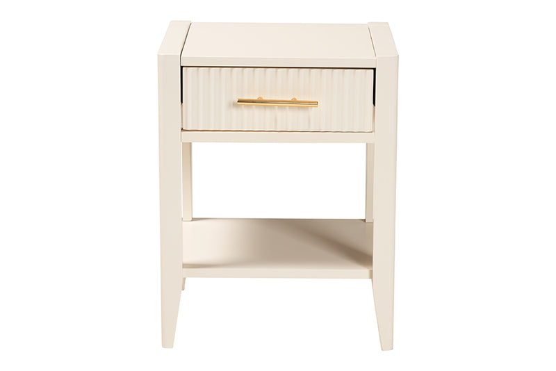 Albert Mid-Century Ivory Fluted Wood 1-Drawer Nightstand